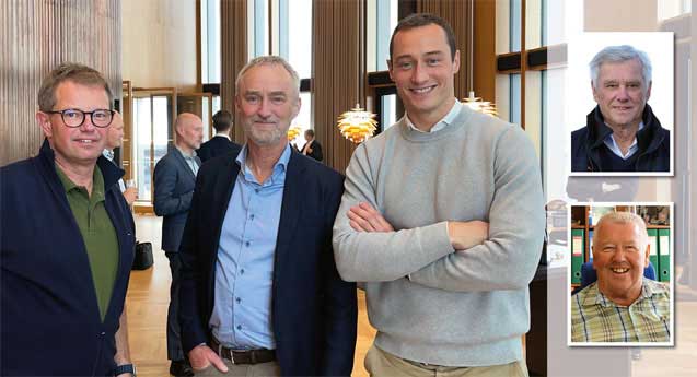 "Three Priess & Co. team members, likely representing family generations, standing in a modern corporate setting, with two inset headshots of additional team members. This image highlights the people behind the company's century-long tradition." width="637" height="345"